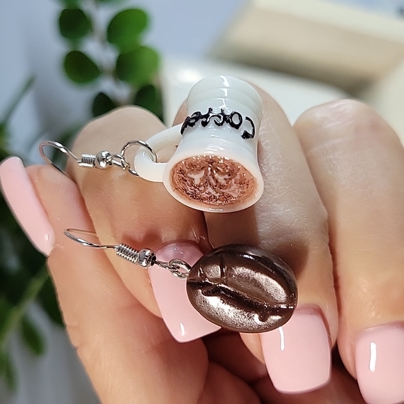 Jewelry - Coffee Bean and Mug Mismatched Drop Earrings
